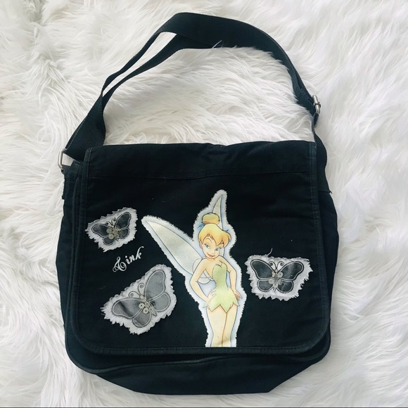 Disney Tinkerbell Patches Mini Messenger Black Shoulder Crossbody Bag - Picture 1 of 9